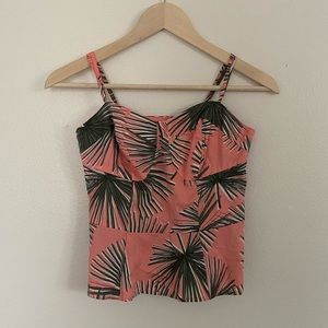 a new day • Coral + Green Tropical Print Top w/Adjustable Straps